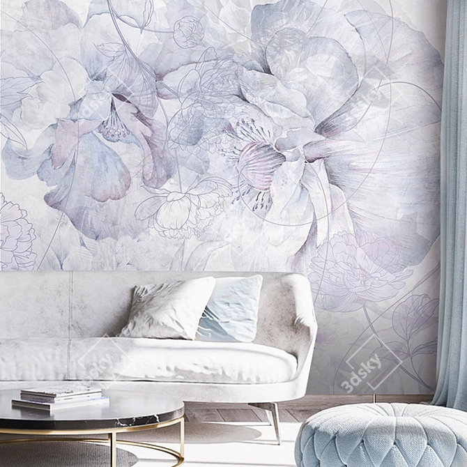 Flower Melody Panels: Vibrant Design Wallpapers, Customizable Size 3D model image 2