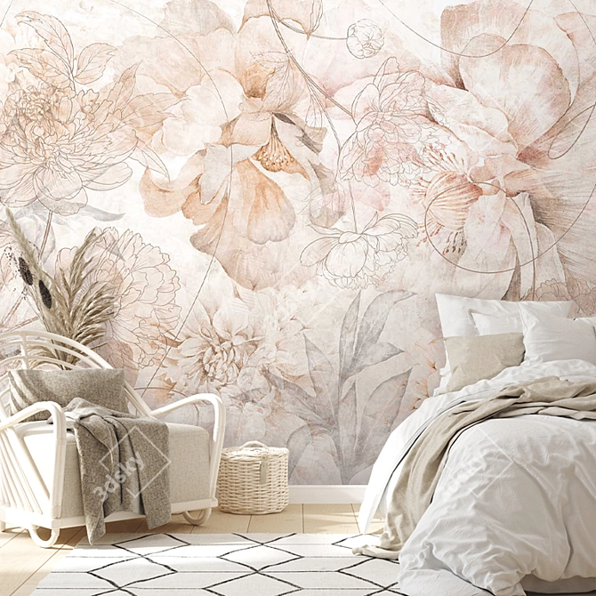 Flower Melody Panels: Vibrant Design Wallpapers, Customizable Size 3D model image 4