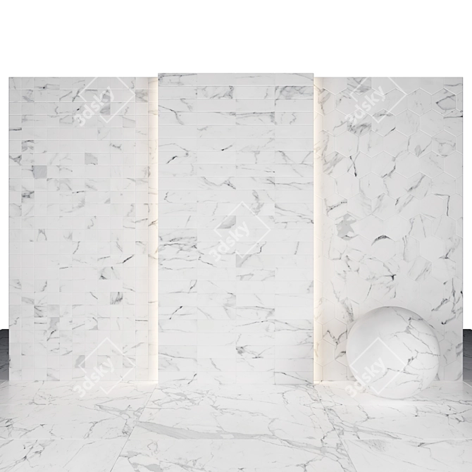 Elegant Carrara Marble Tiles 3D model image 3