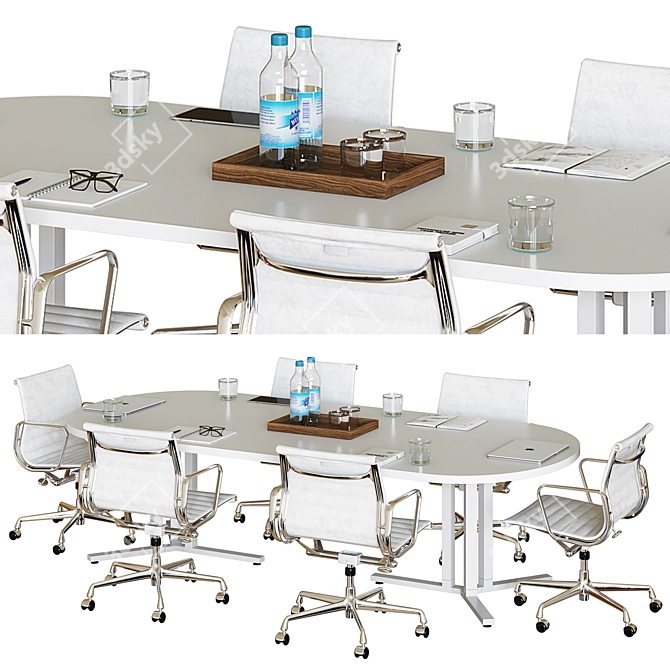 Sleek White Conference Table 3D model image 1