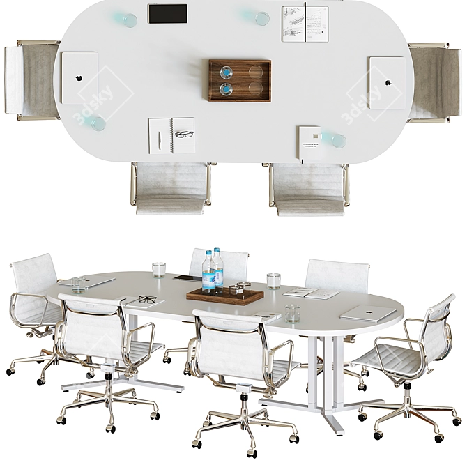 Sleek White Conference Table 3D model image 3