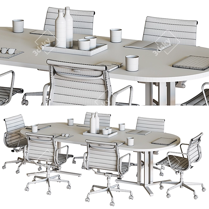 Sleek White Conference Table 3D model image 5