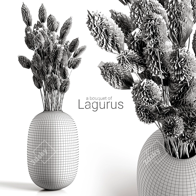 Whimsical Lagurus Bouquet 3D model image 4