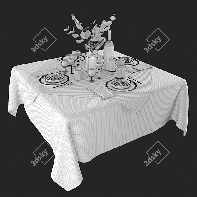 Elegant Dining Set - 1200x1200mm 3D model image 2