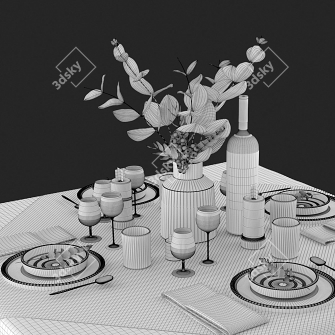 Elegant Dining Set - 1200x1200mm 3D model image 3