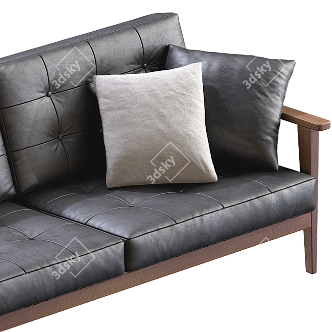Mid-Century Wood Leather Sofa 3D model image 6
