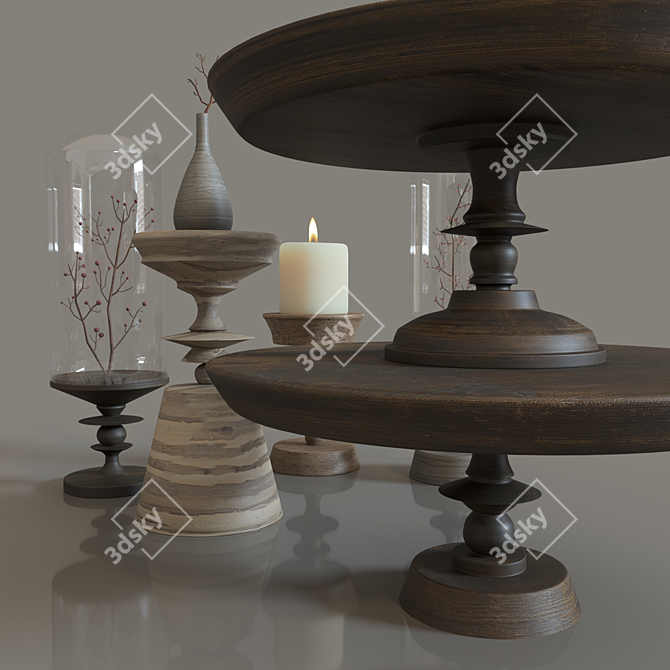 Rustic Wood Vase Set 3D model image 2