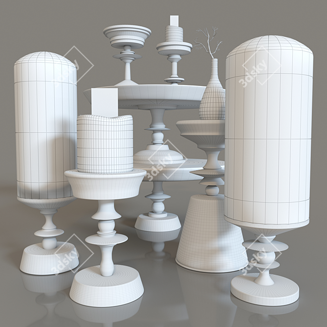 Rustic Wood Vase Set 3D model image 3