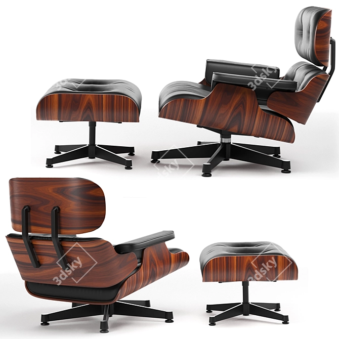 Elegant Eames Lounge Chair & Ottoman 3D model image 2