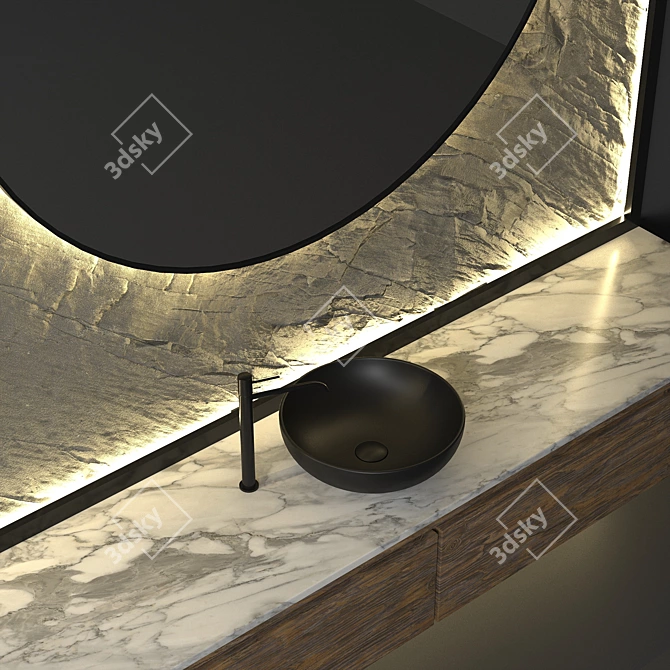 Luxury Marble and Wood Bathroom Set 3D model image 2