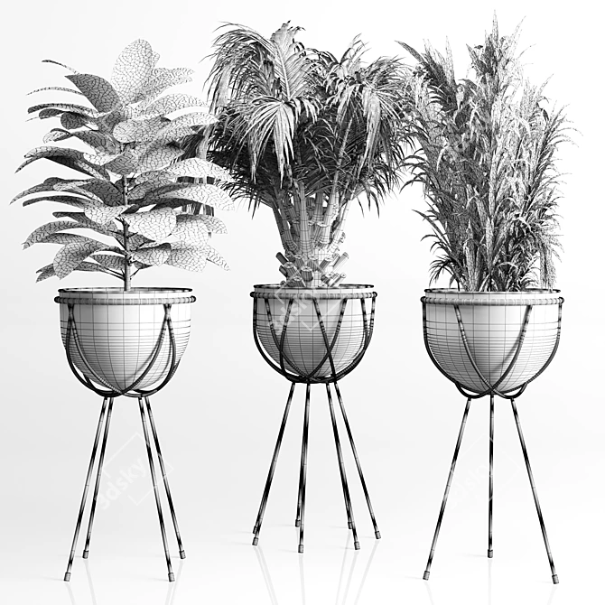 Unique Collection: Metal Vase with Indoor Plant 3D model image 4