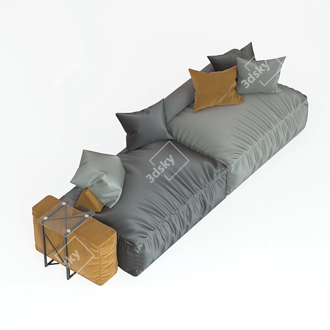 Modular Sofa with Nubuck Armrests & Glass Coffee Table 3D model image 1