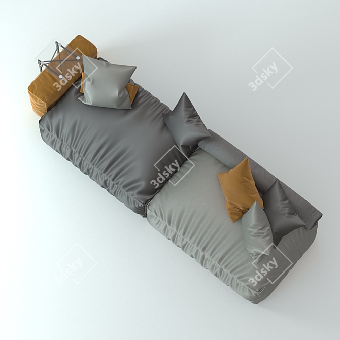 Modular Sofa with Nubuck Armrests & Glass Coffee Table 3D model image 3