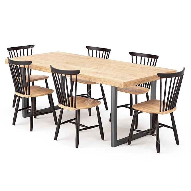 Modern Pin Dining Table Set 3D model image 1