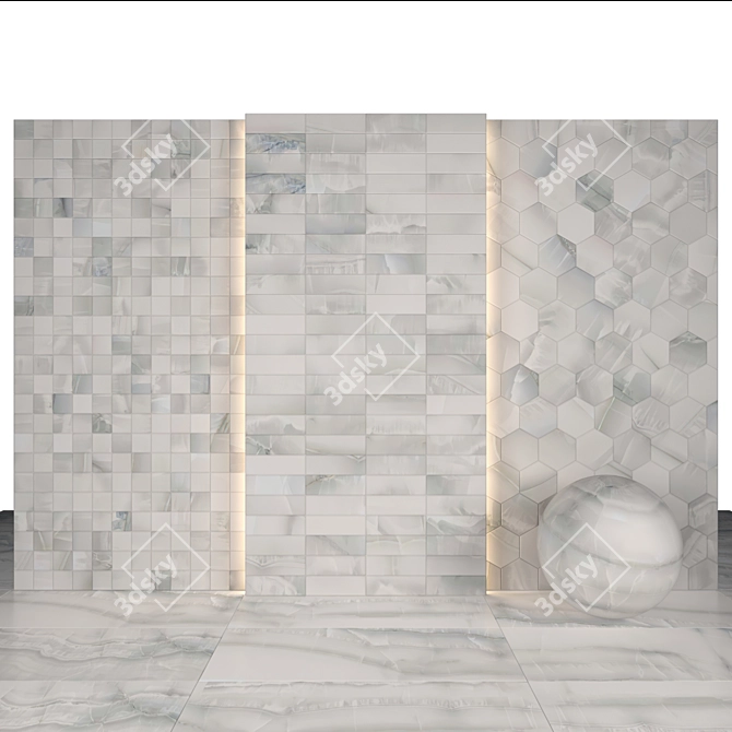 Elegant Akoya Silver Marble Slabs 3D model image 2