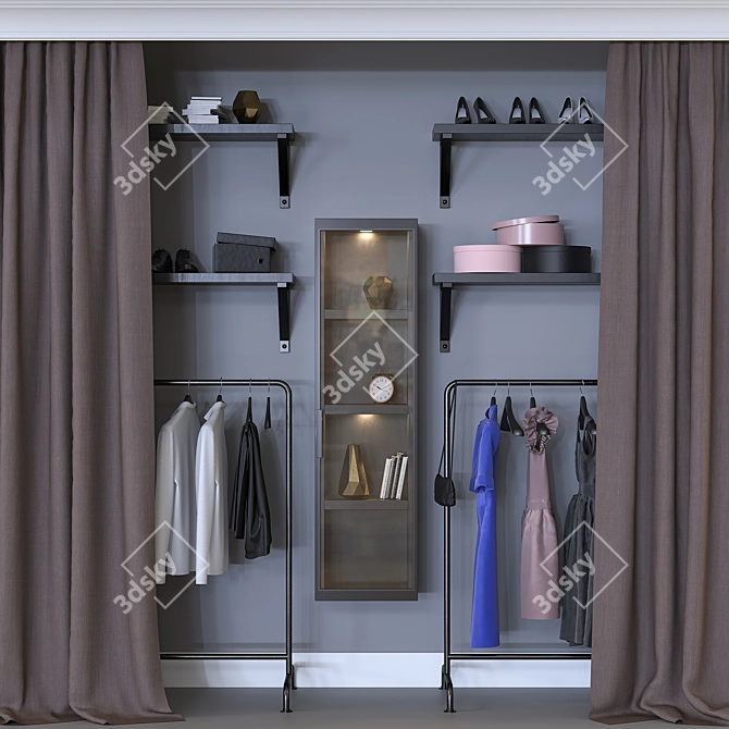 2-Compartment Wardrobe with Editable Poly 3D model image 1