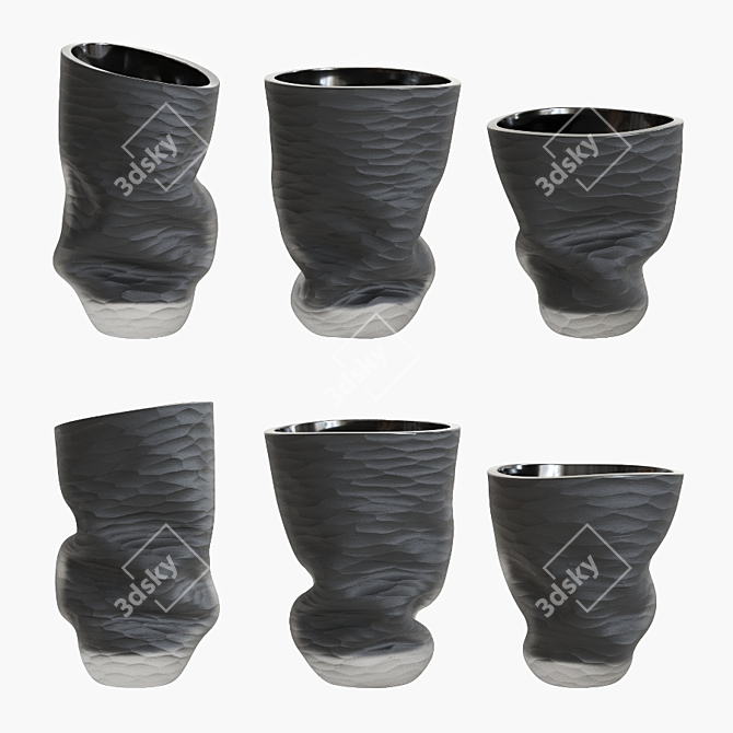 Sleek Black Glass Vases 3D model image 2