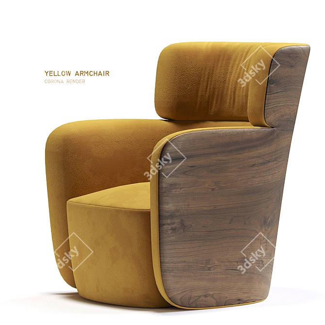 Cozy Yellow Armchair: Soft, High-Back Comfort 3D model image 1