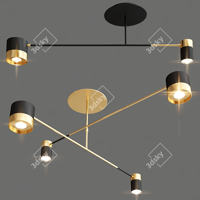 Sleek Black and Brass Pendant 3D model image 1