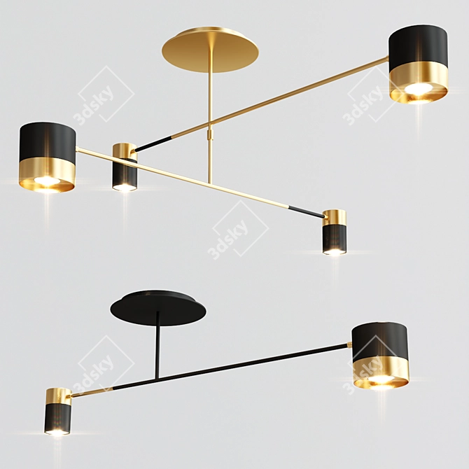 Sleek Black and Brass Pendant 3D model image 2