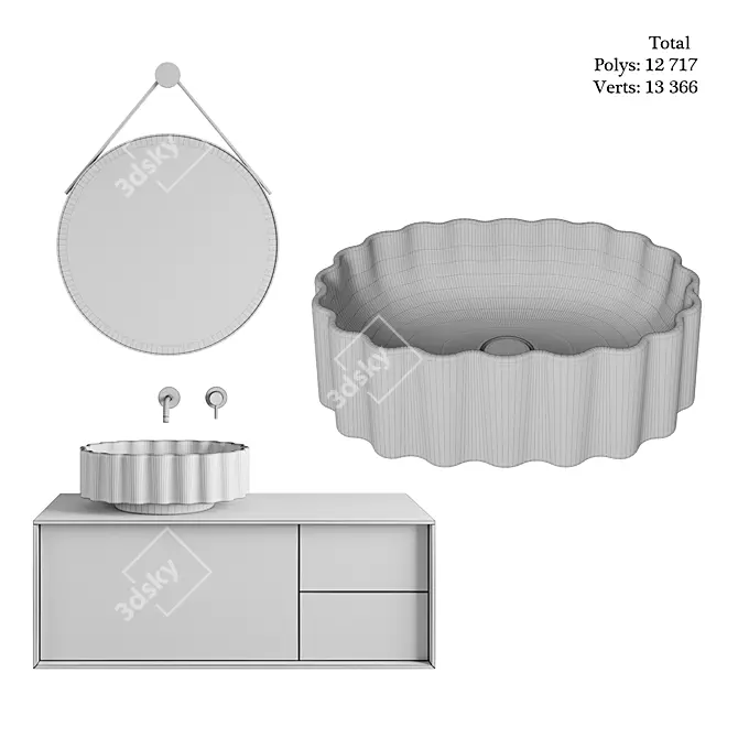 Elegant Conchiglia Washbasin & Atollo Cabinet 3D model image 7