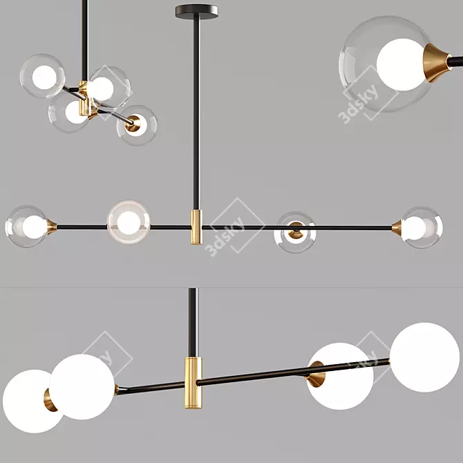 Scandinavian Glass Pendant Lamp | 4 Head | 100 cm 3D model image 1