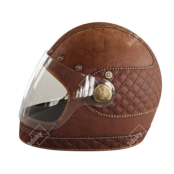 Vintage Leather Moto Helmet 3 3D model image 1