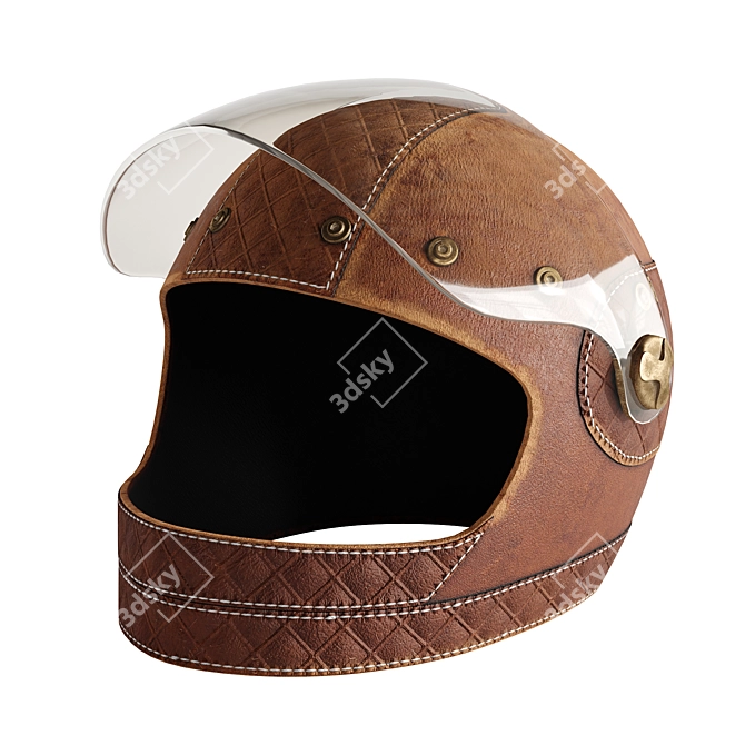 Vintage Leather Moto Helmet 3 3D model image 2