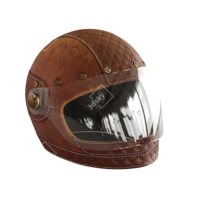 Vintage Leather Moto Helmet 3 3D model image 3