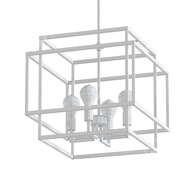 Modern Steel Cube Pendant Light 3D model image 2