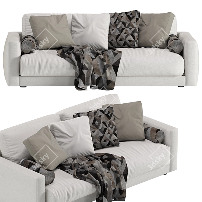 Luxurious Katarina Blanche Velvet Sofa 3D model image 4