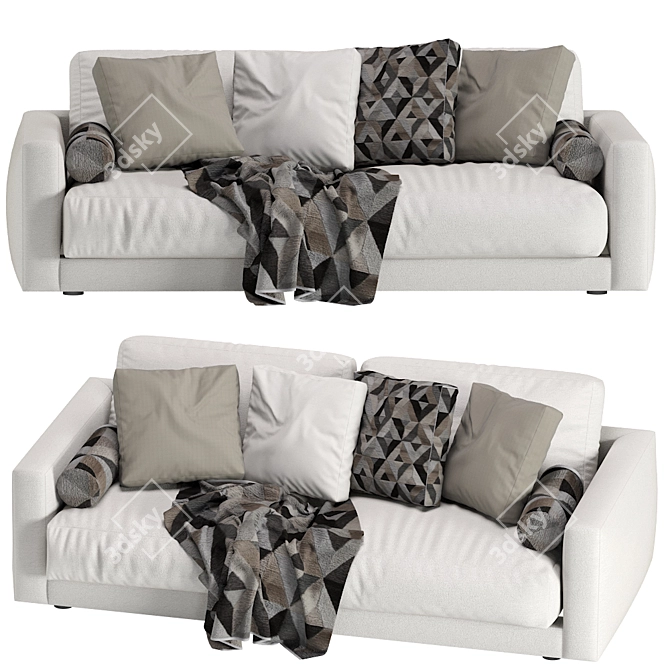 Luxurious Katarina Blanche Velvet Sofa 3D model image 5