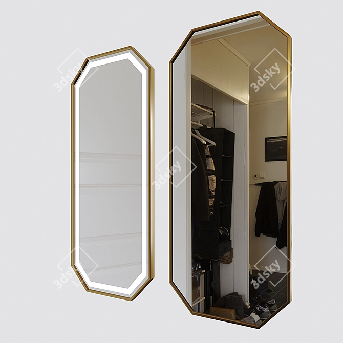 Unique Title: Apika Lines 001L Brass Framed Mirror with LED Lighting 3D model image 1