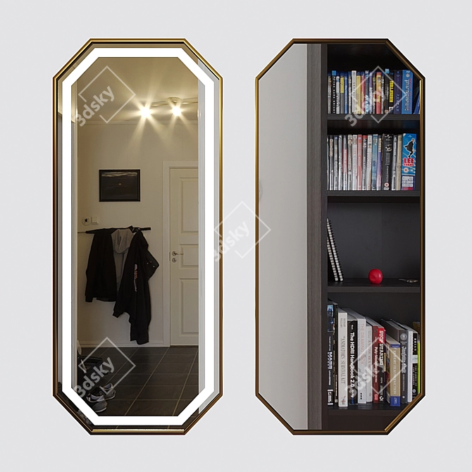 Unique Title: Apika Lines 001L Brass Framed Mirror with LED Lighting 3D model image 2