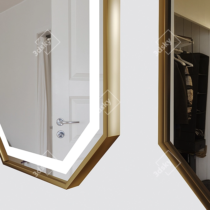 Unique Title: Apika Lines 001L Brass Framed Mirror with LED Lighting 3D model image 3