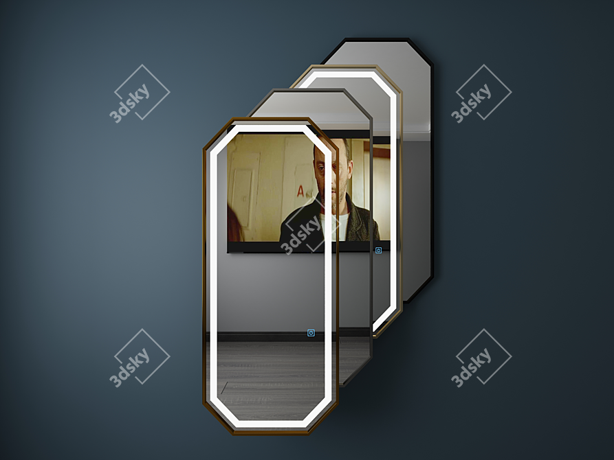 Unique Title: Apika Lines 001L Brass Framed Mirror with LED Lighting 3D model image 6