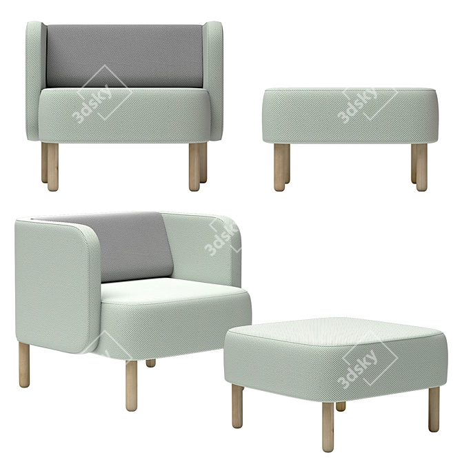  Cozy Comfort: Story Easy Chair & Pouf 3D model image 2