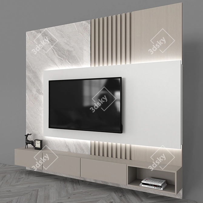 Modern TV Wall Unit 55" - Sleek Entertainment Center 3D model image 2