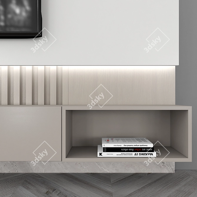 Modern TV Wall Unit 55" - Sleek Entertainment Center 3D model image 3