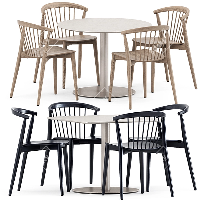 Modern Newood Chairs & Elegant T-table 3D model image 1