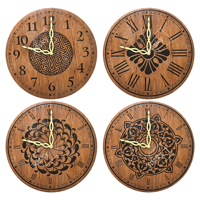 Elegant Wooden Clock Collection 3D model image 1