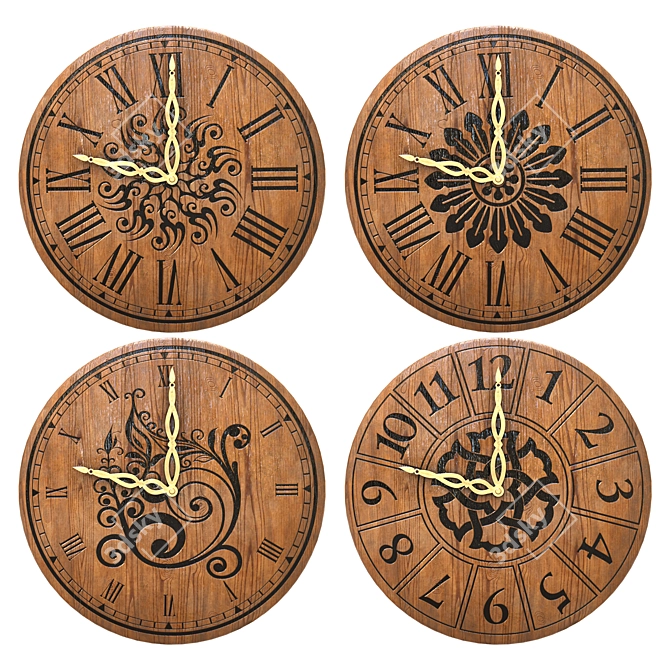 Elegant Wooden Clock Collection 3D model image 2