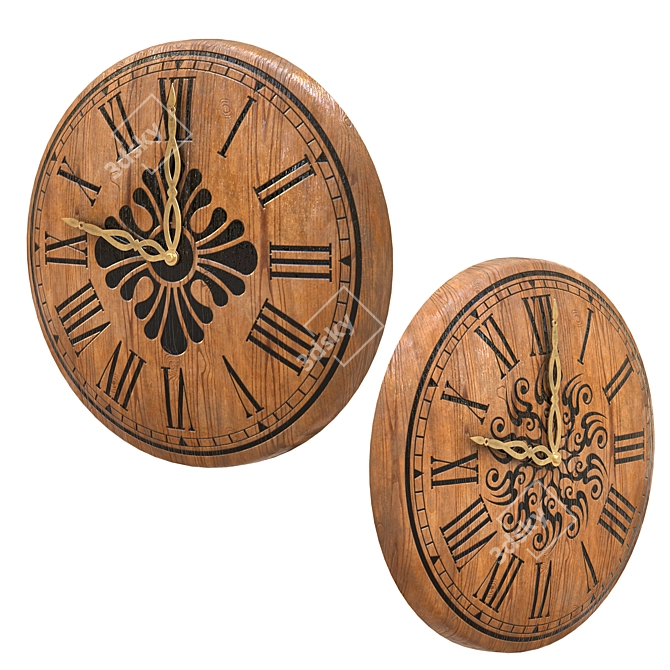 Elegant Wooden Clock Collection 3D model image 3