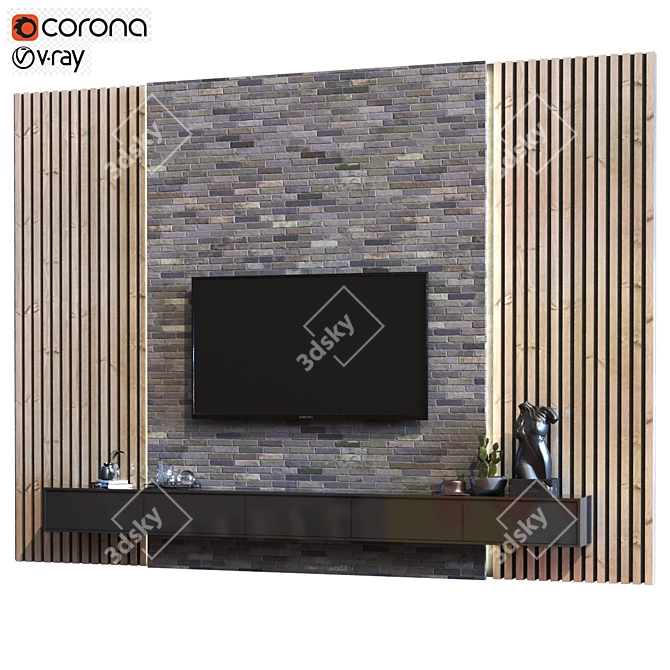 Sleek TV Wall Set 017 3D model image 1