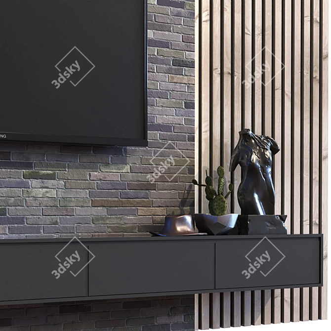 Sleek TV Wall Set 017 3D model image 2