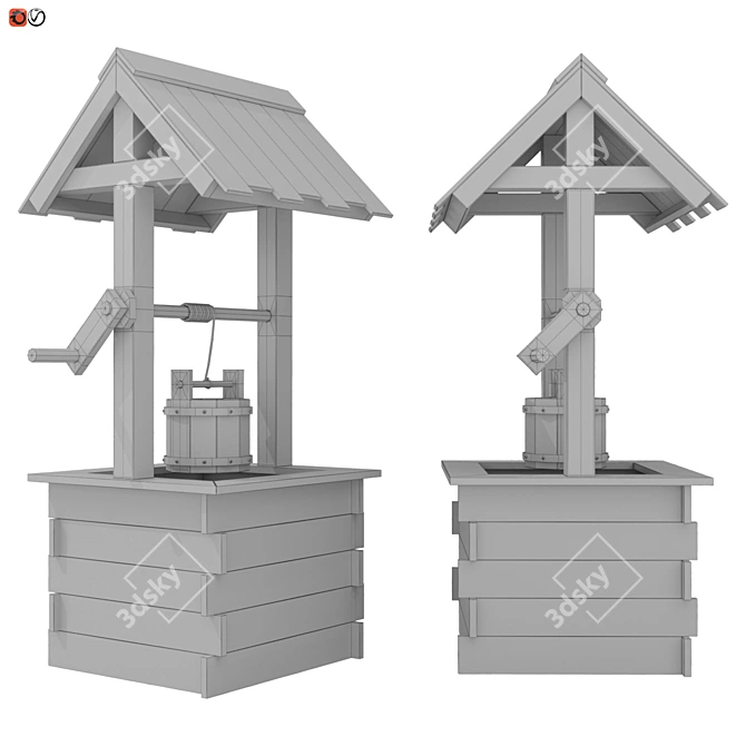 Wooden Garden Well: A Delightful Outdoor Decor 3D model image 2