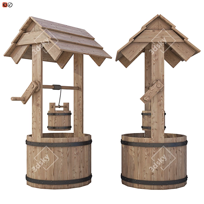 Wooden Garden Well: Decorative Outdoor Décor 3D model image 1