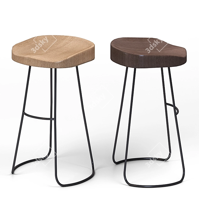 Rustic Metal and Wood Bar Stools 3D model image 1