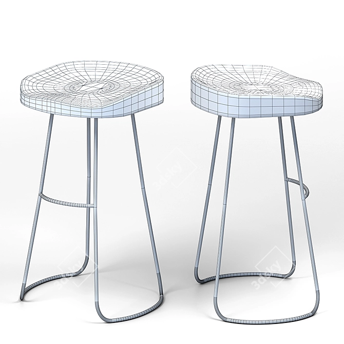 Rustic Metal and Wood Bar Stools 3D model image 3