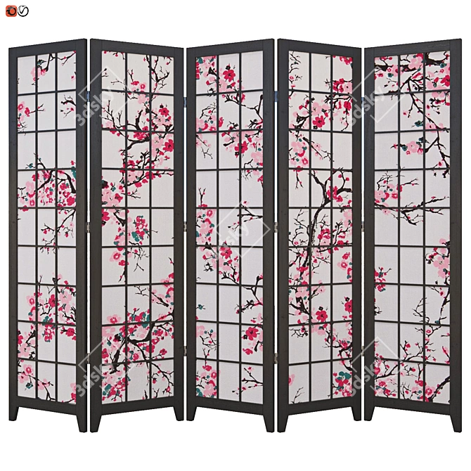 Chinese Sakura Screen: 5-Section, 180cm 3D model image 1